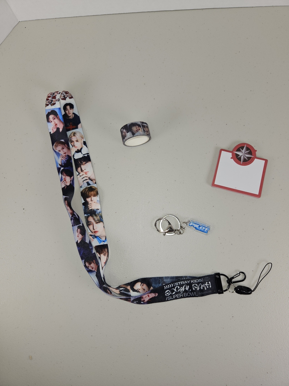 Stray Kids Black Photo-Print Kids Lanyard with Detachable Clip, Sticky Notes